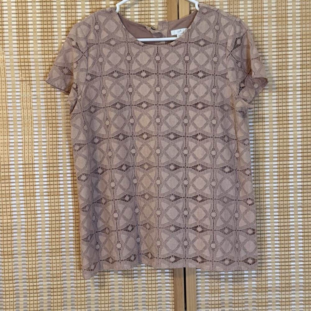 J Jill Womens S Tan Lace Top Office Business Casual Boho Lagenlook Minimalist